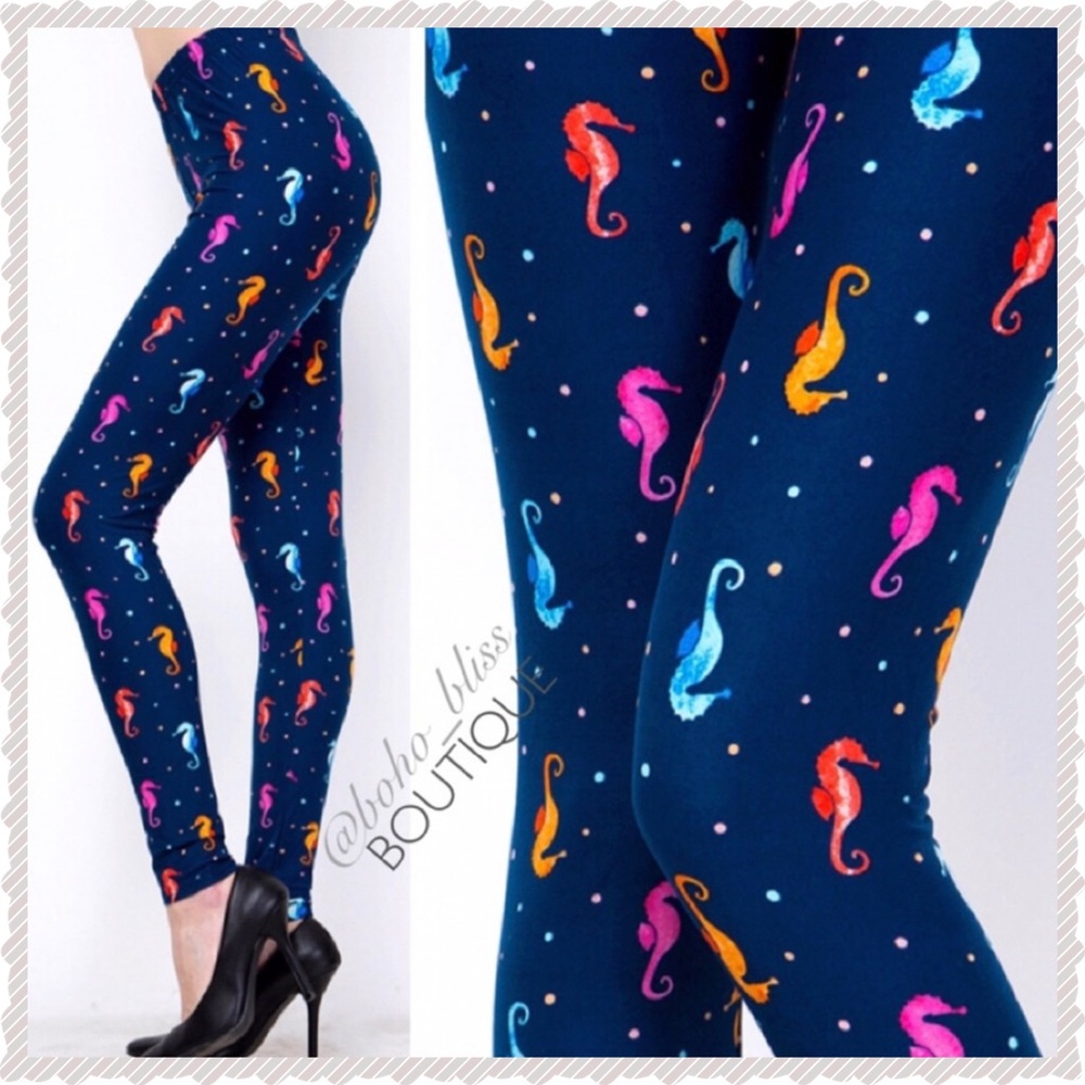Seahorse Soft Stretch Leggings Navy Blue NEW